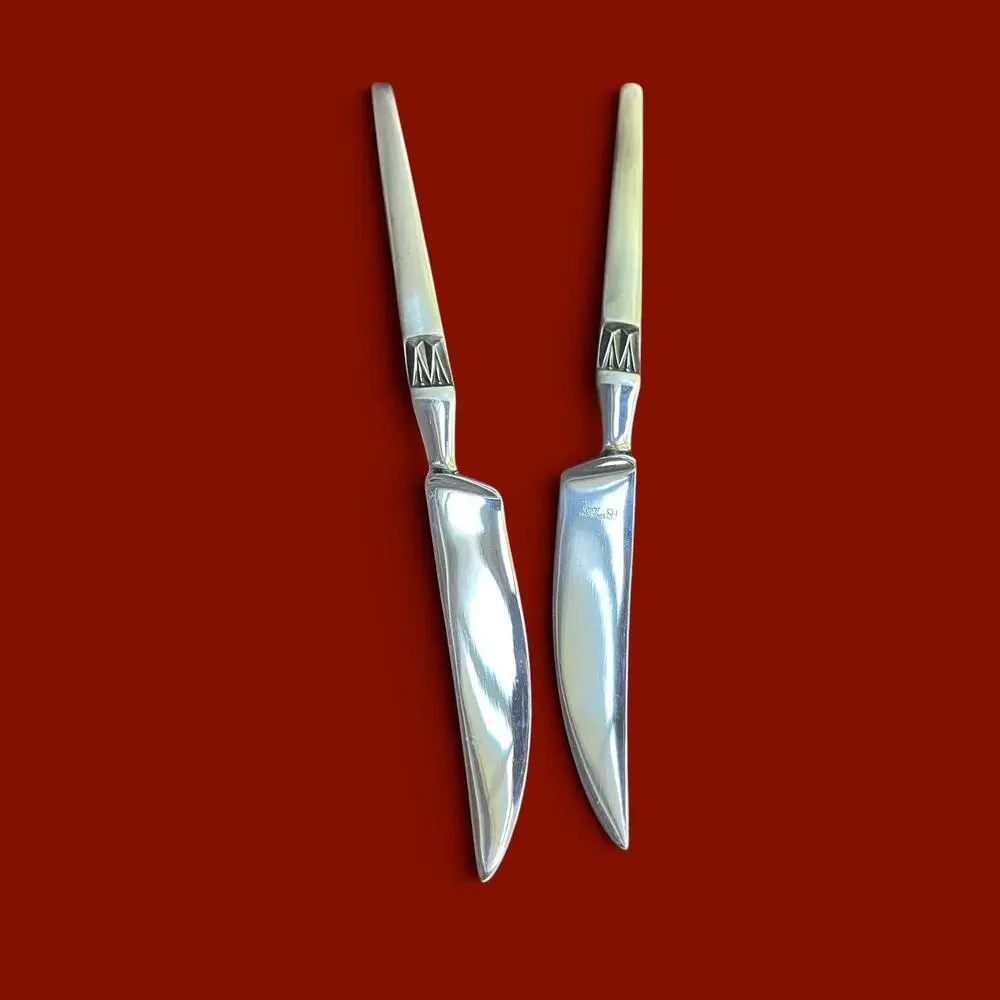 Vtg. Arthur Salm Imperial Dinner Knives Set of 2 Flatware Stainless Japan MCM